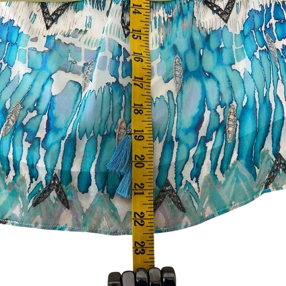 Hale Bob Blue Chiffon Summer Blouse Boho Beachy Coastal Flutter Sleeves M NWT - Picture 8 of 14